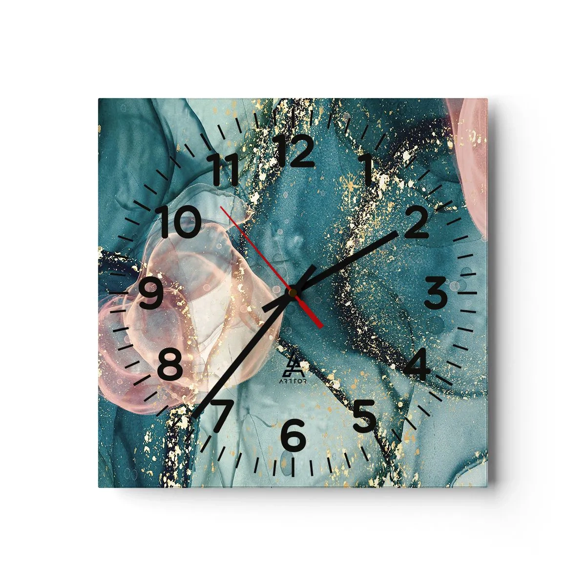 Relógio de parede - Relógio em vidro - Azul seda, rosa tule - 30x30 cm