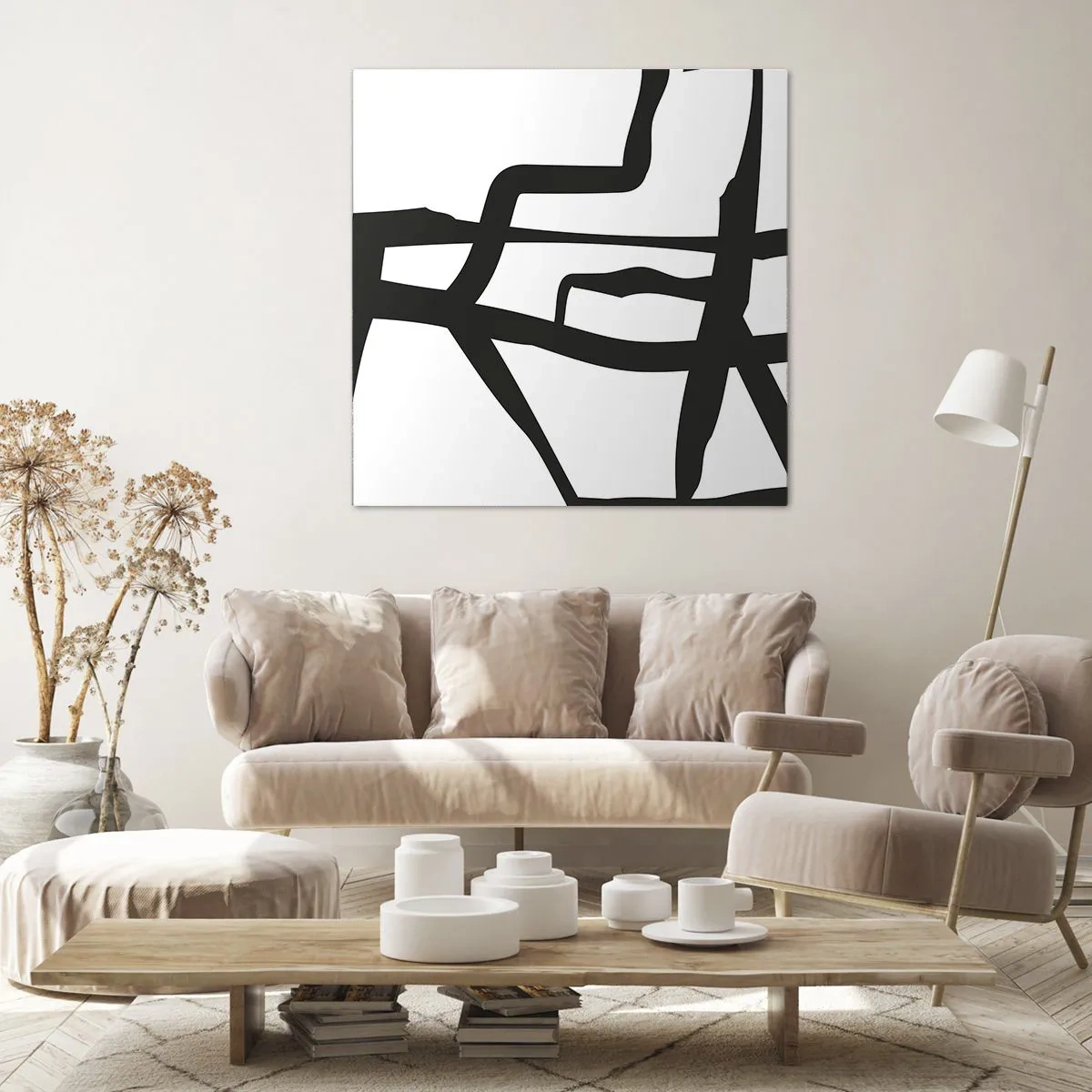 Quadro em tela - Projeto preto e branco - 30x30 cm