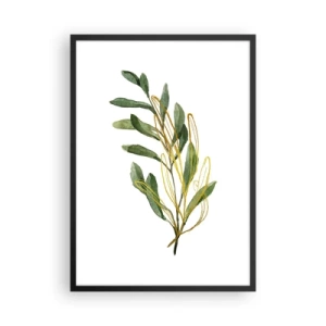 Pôster com moldura preta - Ramo de aquarela com delicados detalhes dourados - 50x70cm - Tudo que é bom - Decoração de parede moderna para a sala de estar e quarto ARTTOR