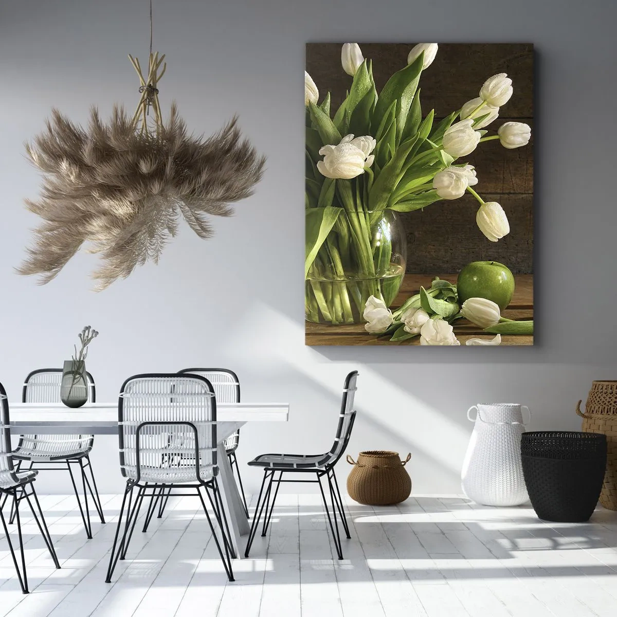 Quadro em tela - Suculentas e frescas em verde e branco - 50x70 cm