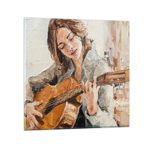Quadro em vidro - Concerto de violão e coração de rapariga - 30x30 cm