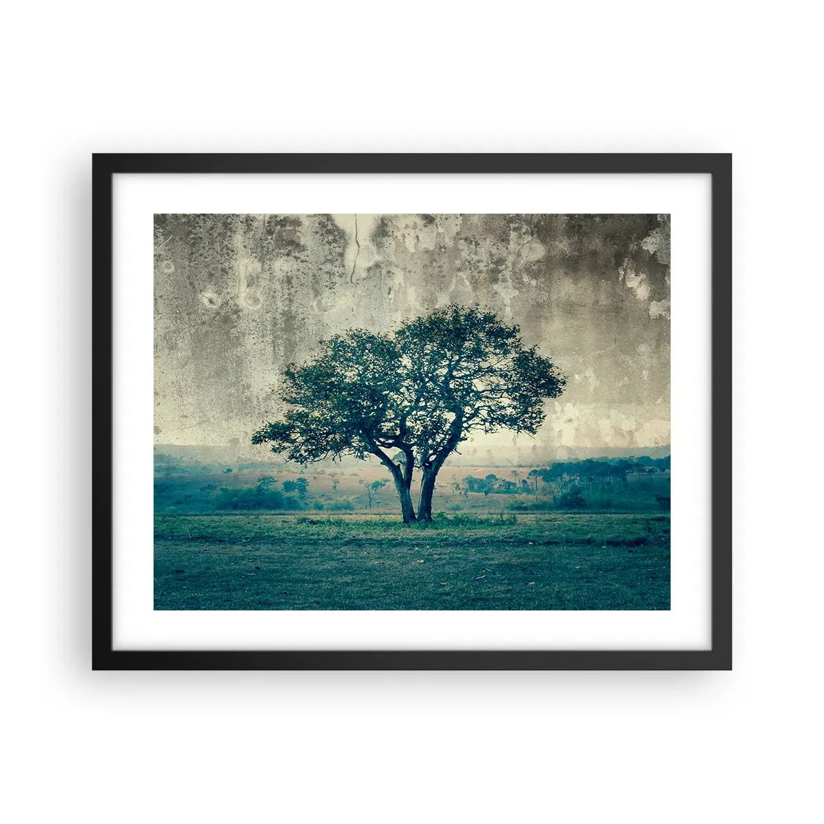 Pôster com moldura preta - Uma macieira num prado azul? - 50x40 cm