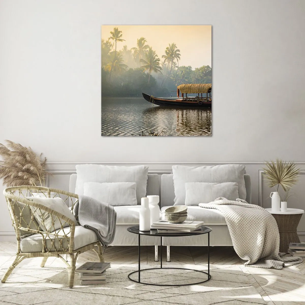 Quadro em vidro - Casa no rio - 50x50 cm