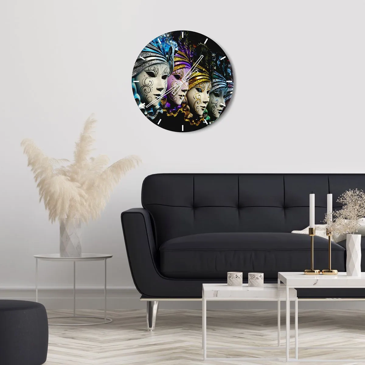 Relógio de parede - Relógio em vidro - Mistério em ouro e prata - 40x40 cm