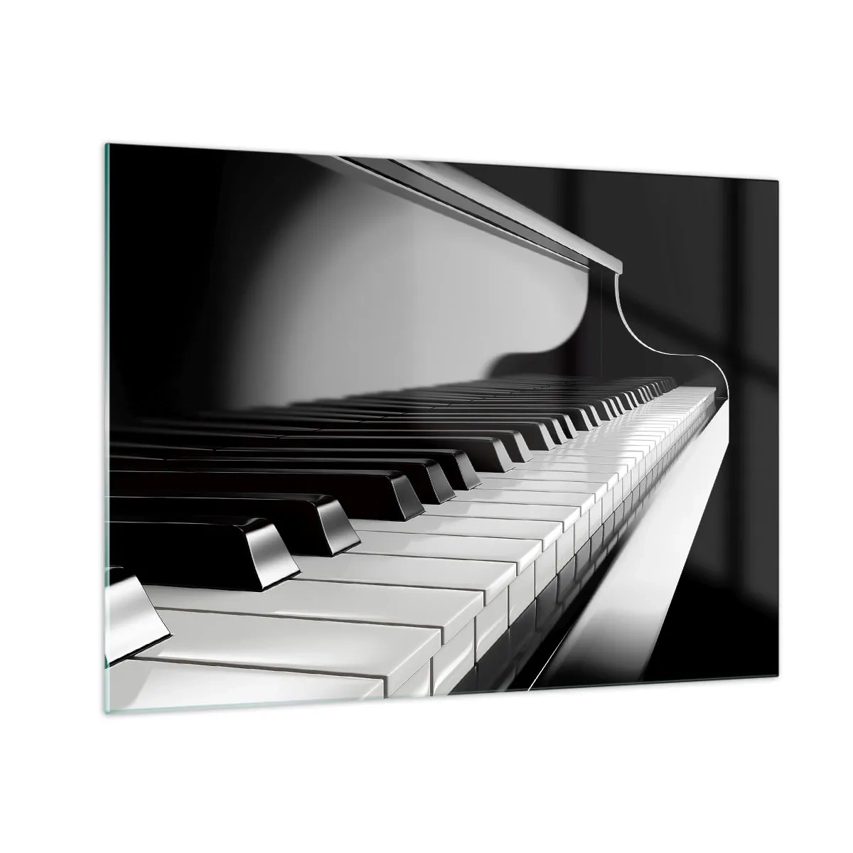 Quadro em vidro - Teclado de piano preto e branco em perspectiva - 70x50cm - Harmonia de formas e cores - Decoração de parede moderna para a sala de estar e quarto ARTTOR