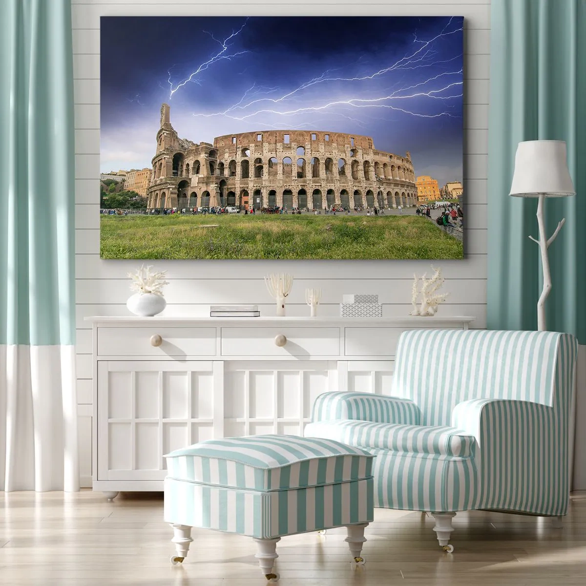 Quadro em tela - O Coliseu de Roma iluminado por relâmpagos - 70x50cm - Arena de combate - Decoração de parede moderna para a sala de estar e quarto ARTTOR