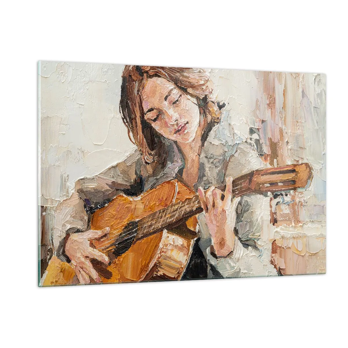 Quadro em vidro - Concerto de violão e coração de rapariga - 120x80 cm