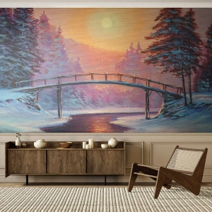 Papel de Parede Premium Sand - Quatro estações - inverno - Paisagem, Rio, Ponte - 100x70 cm
