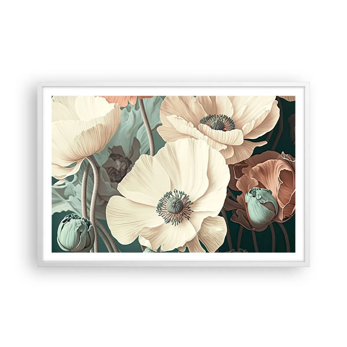 Pôster em moldura branca - O sussurro das papoulas - 91x61 cm
