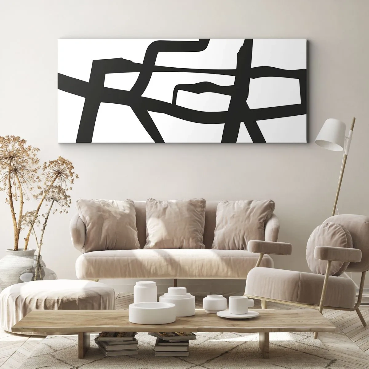 Quadro em tela - Projeto preto e branco - 100x40 cm
