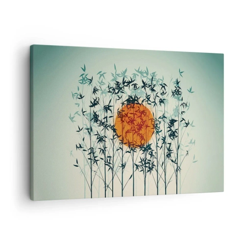 Quadro em tela - Sol laranja entre os galhos de bambu - 70x50cm - Sol japonês - Decoração de parede moderna para a sala de estar e quarto ARTTOR