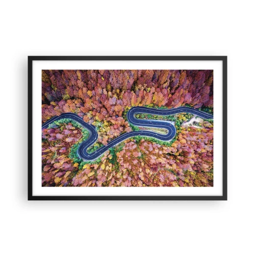 Pôster com moldura preta - Estrada sinuosa pela floresta - 70x50 cm