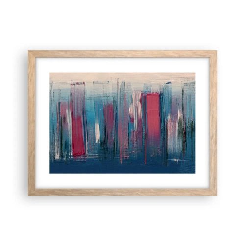 Pôster com moldura de carvalho claro - Composição vertical em azul e vermelho - 40x30 cm