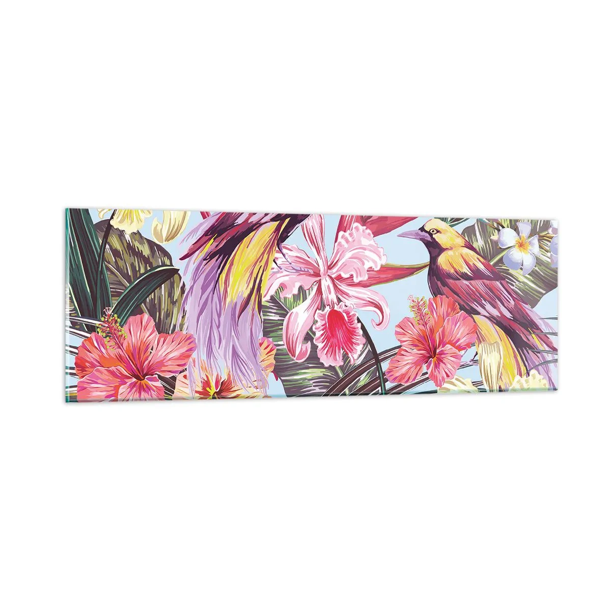 Quadro em vidro - Pétalas e penas - 90x30 cm