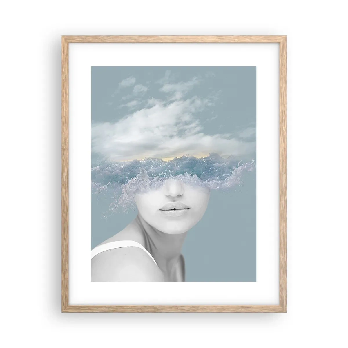 Pôster com moldura de carvalho claro - Com a cabeça nas nuvens - 40x50 cm