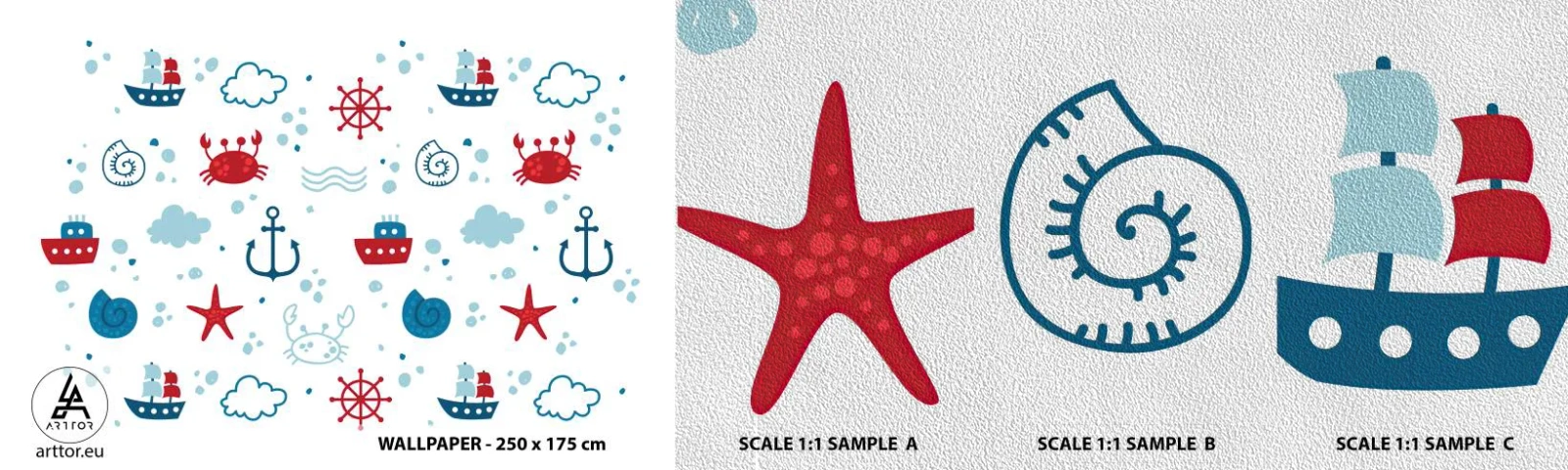 Amostra de papel de parede Premium Sand - Conto de fadas do mar - navegação, Náutico, Âncora - 100x30 cm