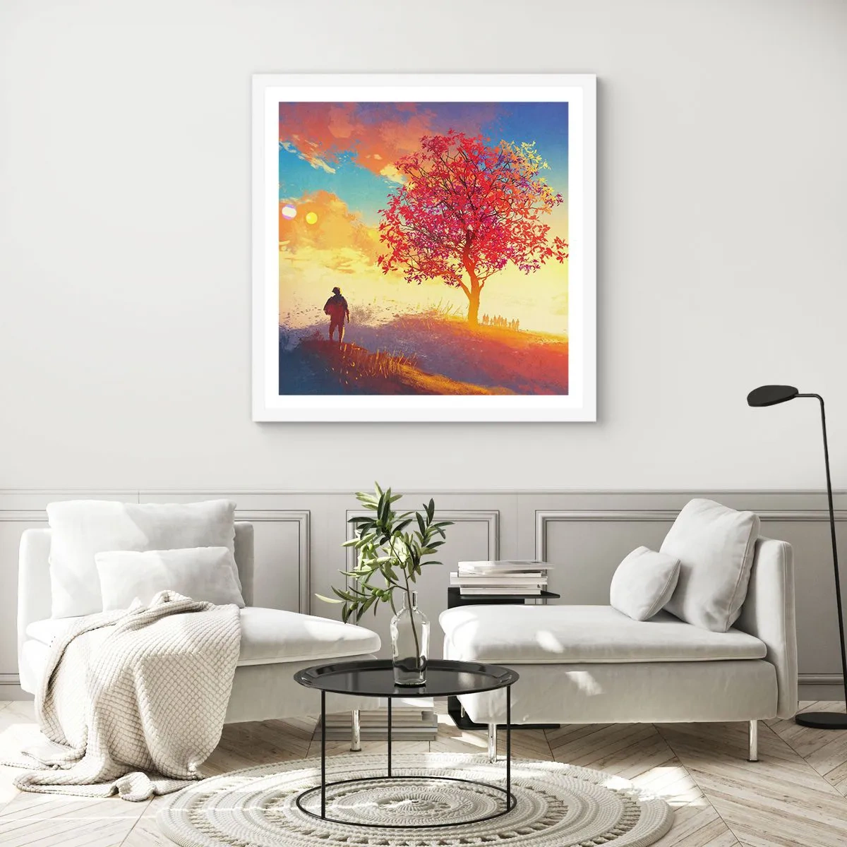 Pôster em moldura branca - O peregrino no seu destino - 40x40 cm