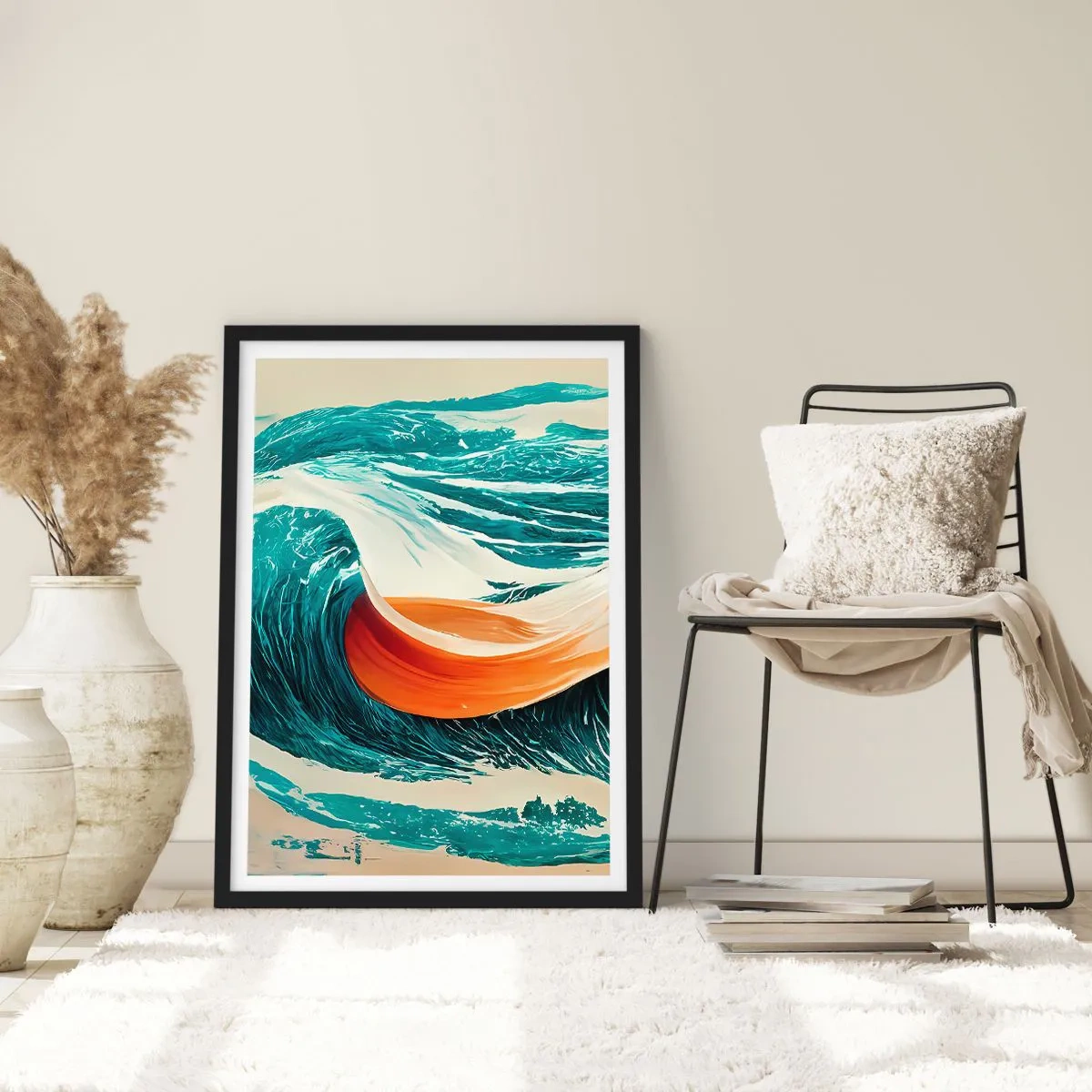 Pôster com moldura preta - Uma onda dinâmica em cores abstratas - 50x70cm - O sonho de um surfista - Decoração de parede moderna para a sala de estar e quarto ARTTOR