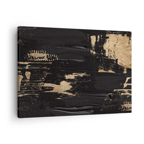 Quadro em tela - Composição abstrata em tons de preto e dourado - 70x50cm - Rastro de toque - Decoração de parede moderna para a sala de estar e quarto ARTTOR