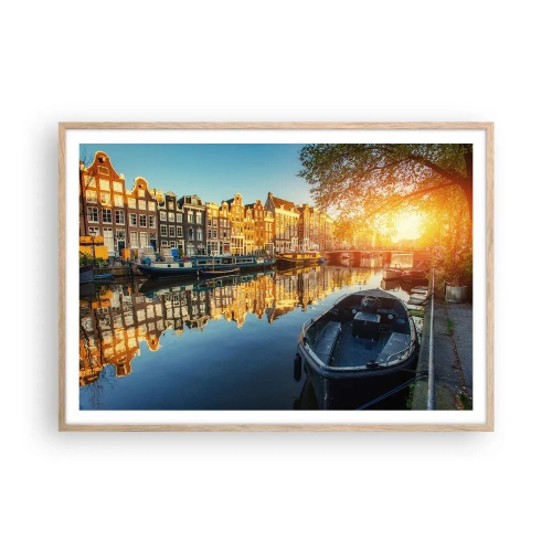 Pôster com moldura de carvalho claro - Manhã em Amsterdã - 100x70 cm