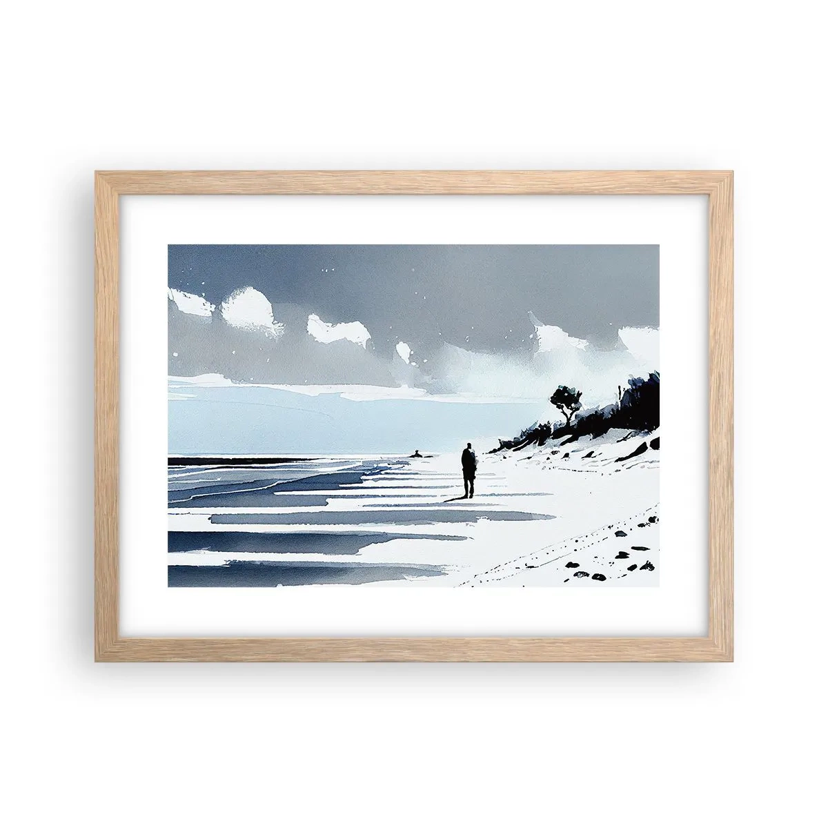 Pôster com moldura de carvalho claro - Sozinho - 40x30 cm