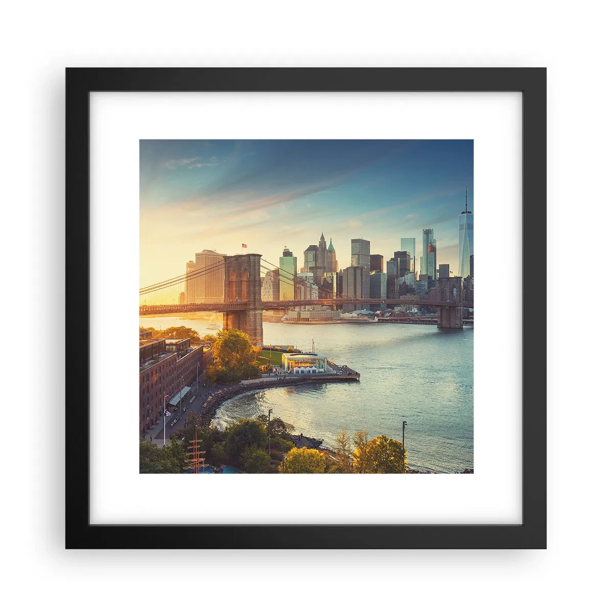 Pôster com moldura preta - O amanhecer da cidade grande - 30x30 cm