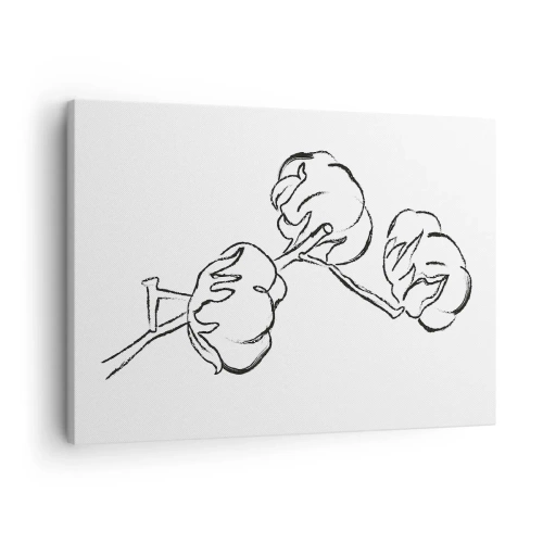 Quadro em tela - Um contorno delicado de um galho de algodão em um fundo branco - 70x50cm - Algodão para baixo - Decoração de parede moderna para a sala de estar e quarto ARTTOR