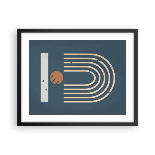 Pôster com moldura preta - Geometria em azul marinho - 50x40 cm