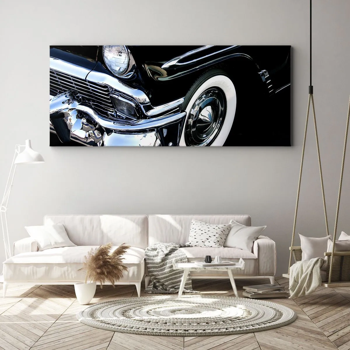 Quadro em tela - Clássicos em prata, preto e branco - 90x30 cm