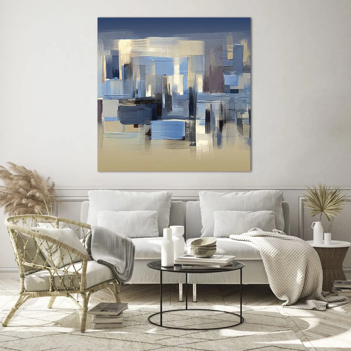 Quadro em vidro - Construção azul - 40x40 cm