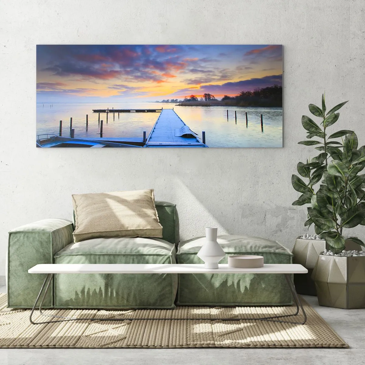 Quadro em vidro - Paz violeta-dourada - 90x30 cm