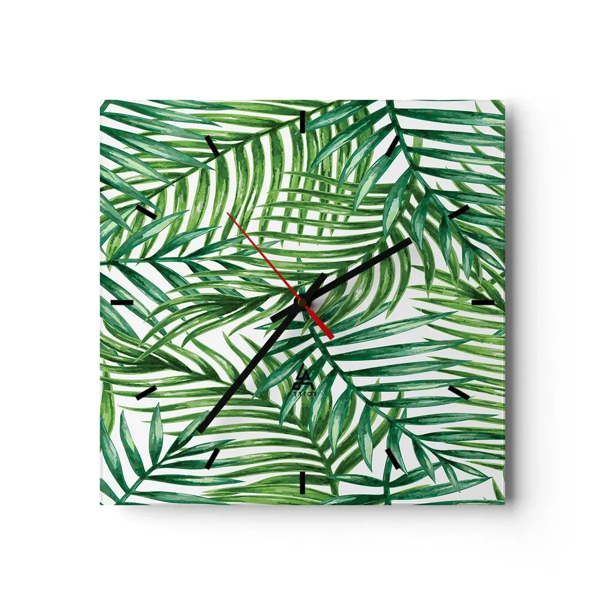 Relógio de parede - Relógio em vidro - Sob as folhas verdes - 30x30 cm