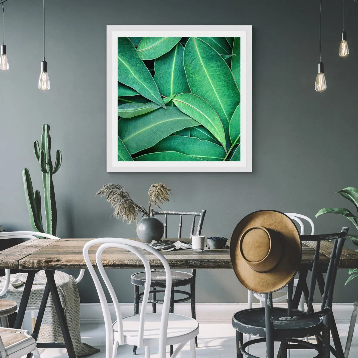 Pôster em moldura branca - Suculentas e frescas - 30x30 cm