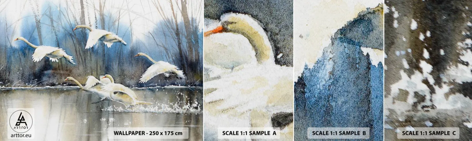 Amostra de Papel de Parede Standard Eco - Como no conto de fadas sobre cisnes selvagens - Cisnes, Pássaros, Paisagem - 100x30 cm