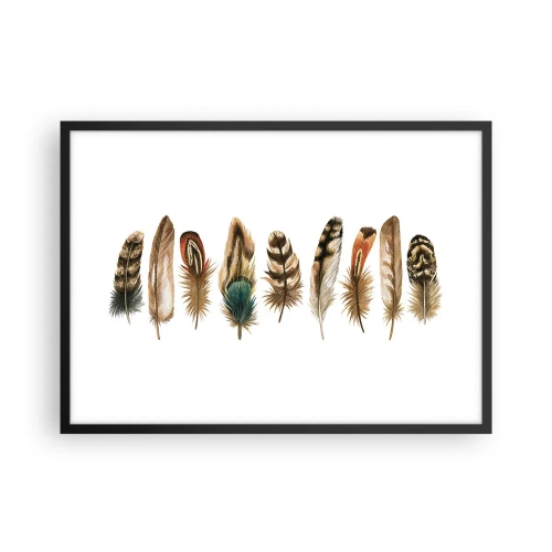 Pôster com moldura preta - Variações de penas - 70x50 cm
