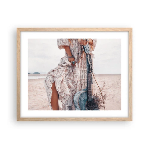 Pôster com moldura de carvalho claro - Flores a caminho - 50x40 cm