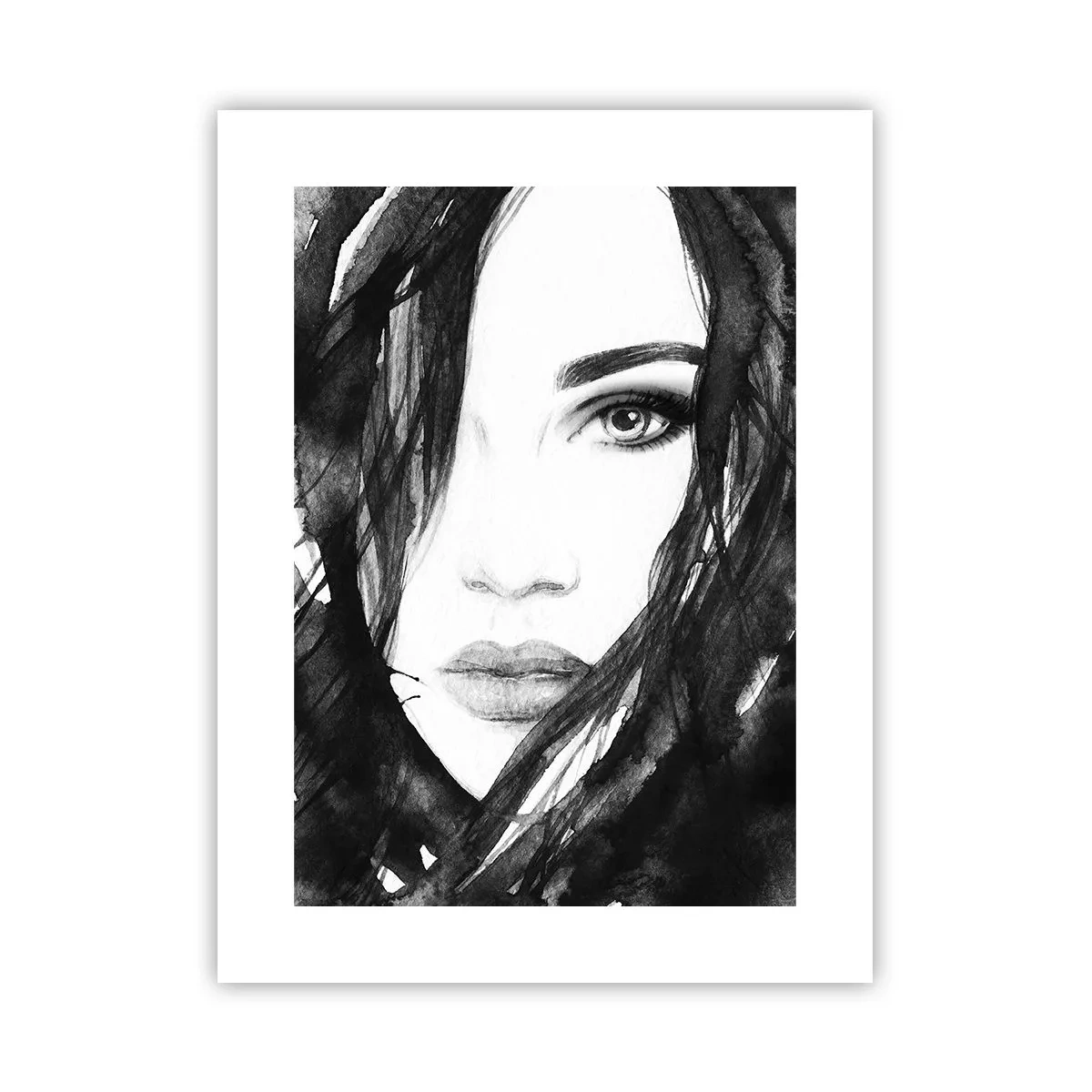 Pôster - Retrato de uma dama a preto e branco - 30x40 cm