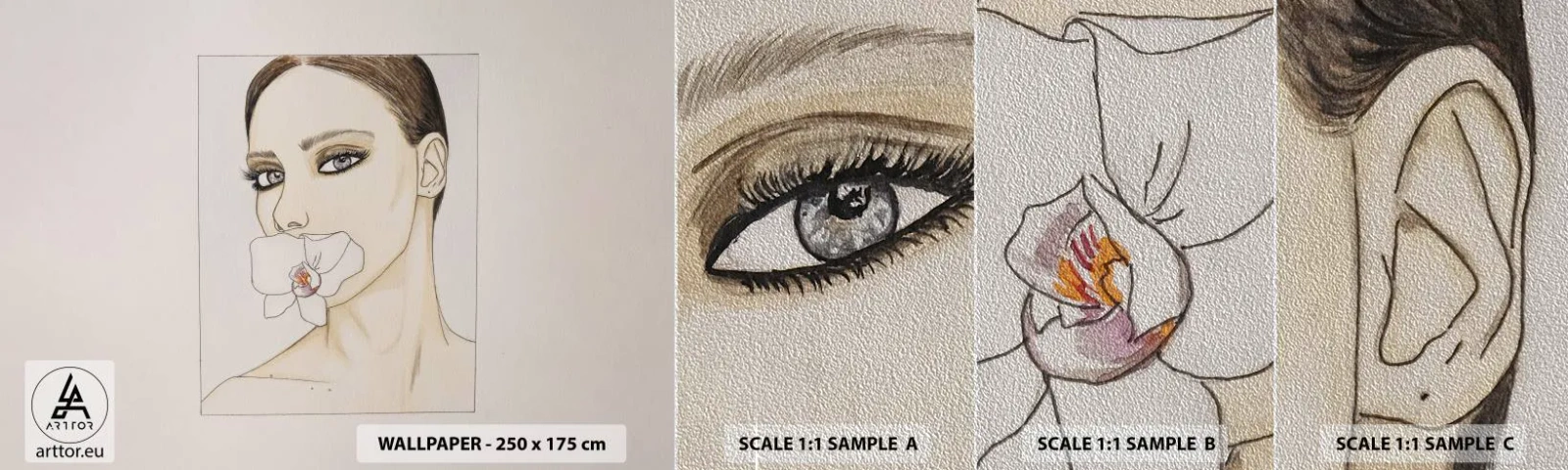 Amostra de papel de parede Premium Sand - Símbolo de elegância e beleza - Abstração, Pedaço, Mulher - 100x30 cm