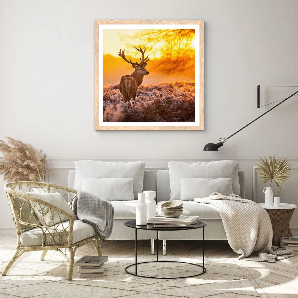 Pôster com moldura de carvalho claro - Rei da floresta de outono - 50x50 cm