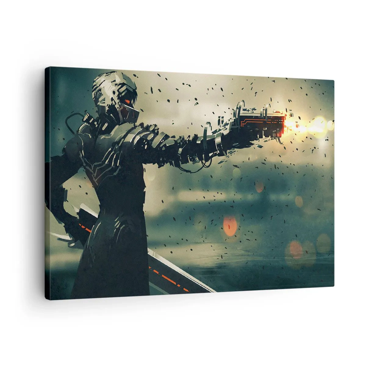 Quadro em tela - Guerreiro cibernético com armamento futurista - 70x50cm - Arma letal - seu próprio Exterminador do Futuro - Decoração de parede moderna para a sala de estar e quarto ARTTOR