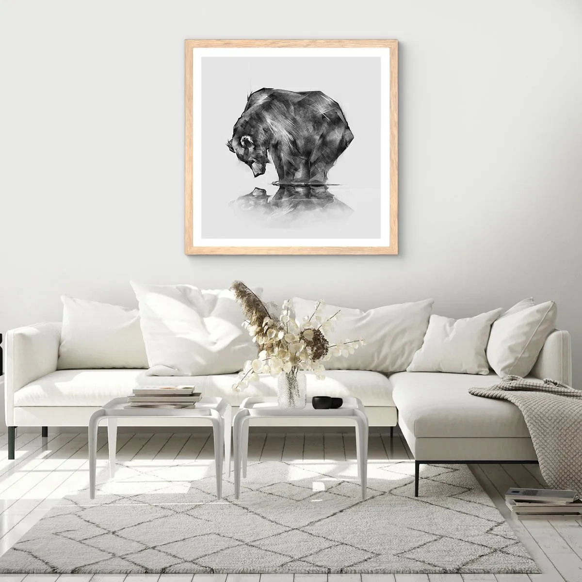 Pôster com moldura de carvalho claro - É bom ver alguém próximo - 30x30 cm