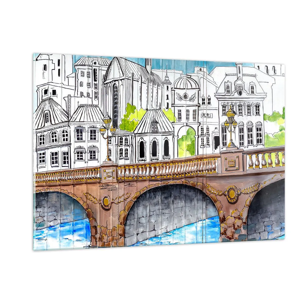 Quadro em vidro - Cidade pintada - 120x80 cm