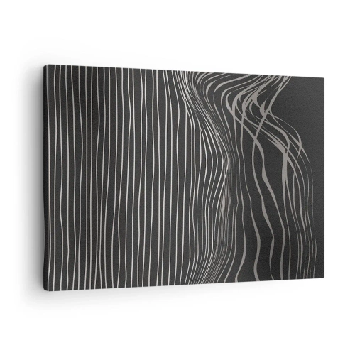 Quadro em tela - Linhas brancas sobre fundo cinza escuro em um arranjo abstrato - 70x50cm - Ritmo e sotaque - Decoração de parede moderna para a sala de estar e quarto ARTTOR