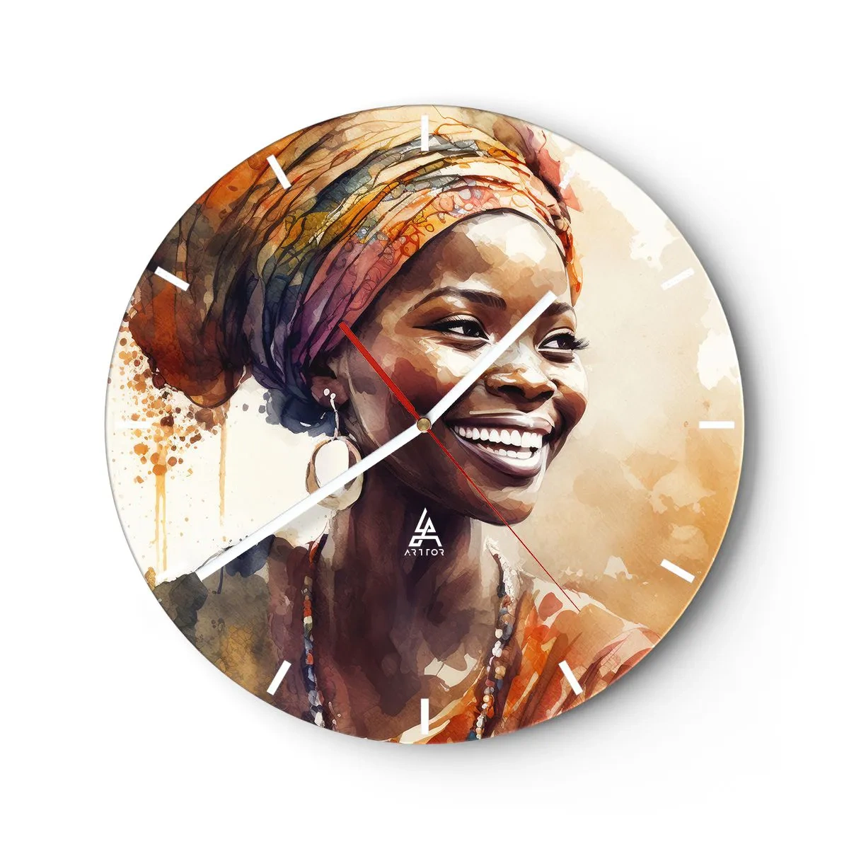 Relógio de parede - Relógio em vidro - Rainha africana - 40x40 cm