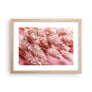 Pôster com moldura de carvalho claro - Cascata floral em rosa - 40x30 cm