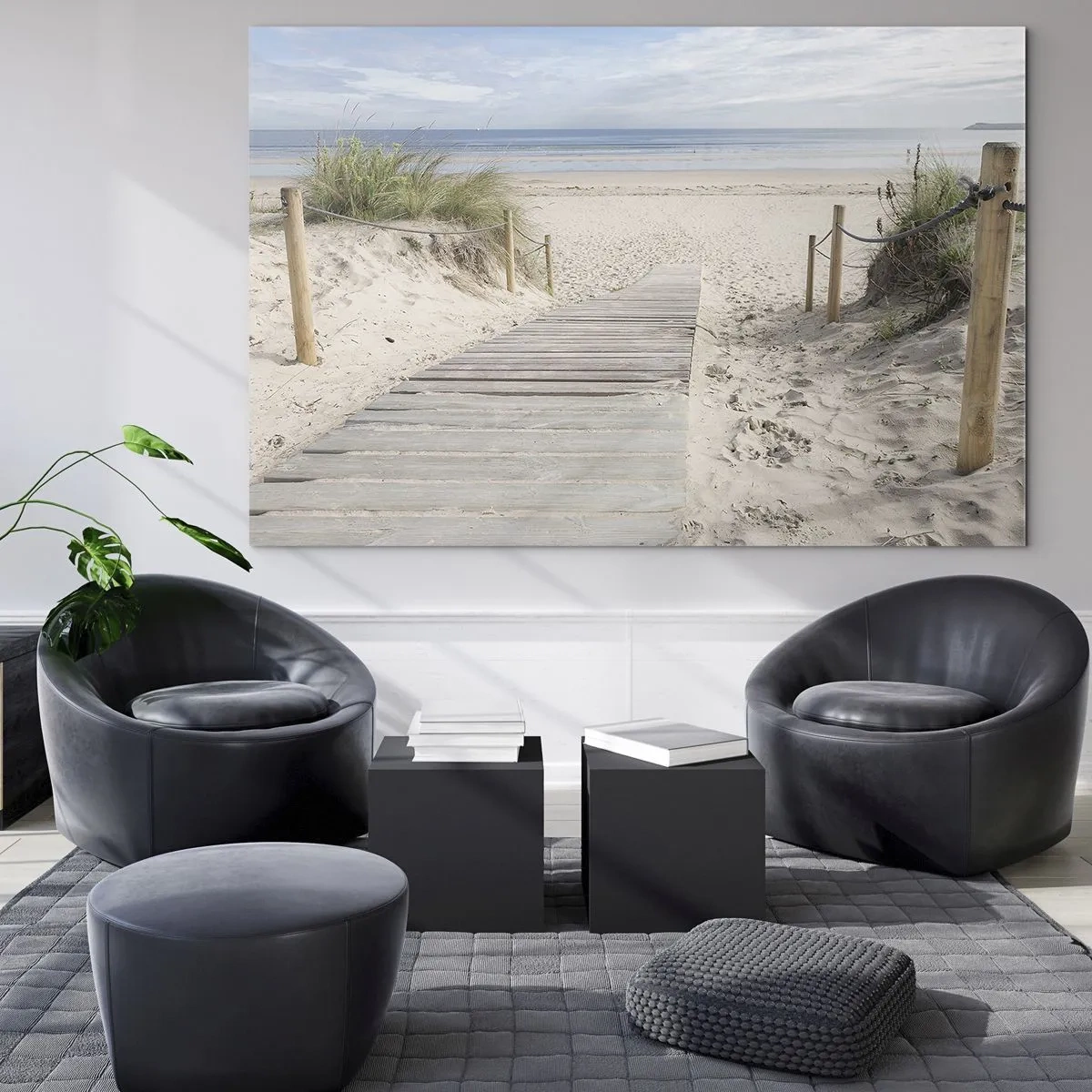 Quadro em vidro - Caminho para a praia com vista para o mar - 70x50cm - Pelo horizonte - Decoração de parede moderna para a sala de estar e quarto ARTTOR