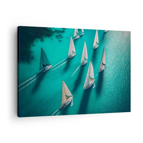 Quadro em tela - Iates em águas turquesas em movimento dinâmico - 70x50cm - Numa competição com o vento - Decoração de parede moderna para a sala de estar e quarto ARTTOR