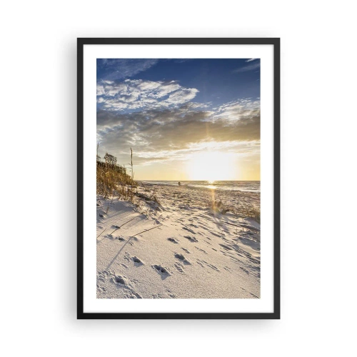 Pôster com moldura preta - Uma praia de areia iluminada pelo pôr do sol - 50x70cm - Um convite para um passeio - Decoração de parede moderna para a sala de estar e quarto ARTTOR