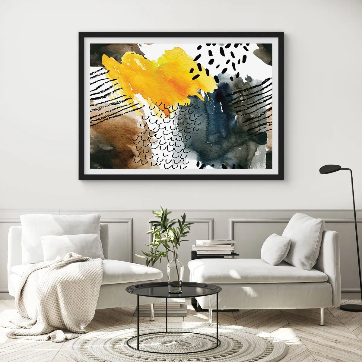 Pôster com moldura preta - Reunião dos elementos da natureza - 100x70 cm