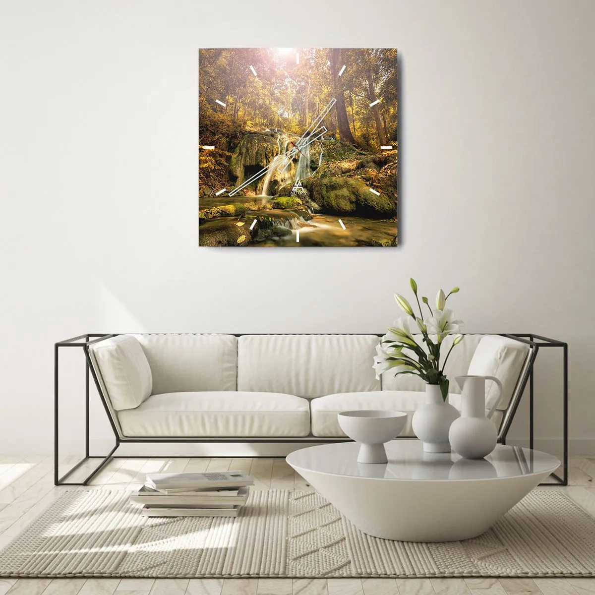 Relógio de parede - Relógio em vidro - Cascata na floresta - 30x30 cm